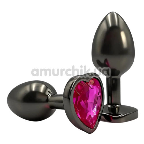 Анальна пробка з яскраво-рожевим кристалом Alume Metal Heart Plug S, чорна
